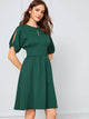 Keyhole Front High Waist Split Sleeve Flare Dress