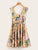 Floral Print Ruffle Trim Belted Swing Dress