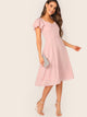 Flutter Sleeve Sweetheart Neck Fit &  Flare Dress