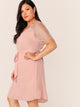 Plus Eyelash Lace Trim Self Belted Dress