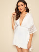 Deep V Neck Lace Trim Mini Dress