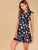 Allover Floral Print Ruffle Trim Flared Dress