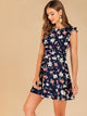 Allover Floral Print Ruffle Trim Flared Dress