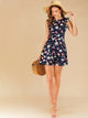 Allover Floral Print Ruffle Trim Flared Dress
