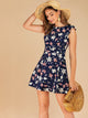 Allover Floral Print Ruffle Trim Flared Dress