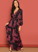 Scarf Print Plunge Belted Maxi Wrap Dress