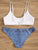 Button Front Top With Denim Print Bikini Set