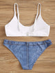 Button Front Top With Denim Print Bikini Set