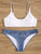 Button Front Top With Denim Print Bikini Set