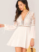 Tie Back Backless Embroidered Mesh Dress
