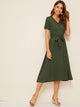 Button Front Belted Shirt Dress