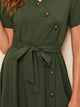 Button Front Belted Shirt Dress