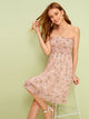 Plants Print Off The Shoulder Shirred Dress
