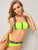 Neon Lime Letter Tape Zipper Up High Cut Bikini