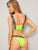 Neon Lime Letter Tape Zipper Up High Cut Bikini