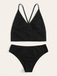 Rib-knit Criss Cross Bikini Set