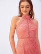 Backless Split Hem Guipure Lace Pencil Dress