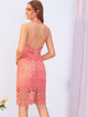 Backless Split Hem Guipure Lace Pencil Dress