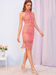 Backless Split Hem Guipure Lace Pencil Dress