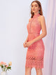 Backless Split Hem Guipure Lace Pencil Dress
