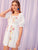 Tie Neck Embroidered Floral Lace Insert Dress