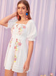 Tie Neck Embroidered Floral Lace Insert Dress