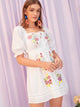 Tie Neck Embroidered Floral Lace Insert Dress