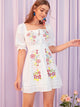 Tie Neck Embroidered Floral Lace Insert Dress