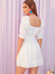Tie Neck Embroidered Floral Lace Insert Dress