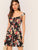 Floral Print Button Front Bustier Bra Flare Dress