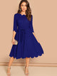 Scallop Trim Belted Flare Dress