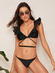 Fishnet Ruffle Top With Tanga Bikini Set