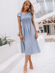 Striped Print Ruffle Armhole Shirred Dress
