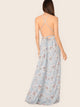 Plunging Neck Backless Crisscross Knot Wrap Slip Dress