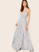 Plunging Neck Backless Crisscross Knot Wrap Slip Dress