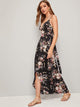 Floral Print Asymmetrical Hem Wrap Belted Slip Dress