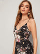 Floral Print Asymmetrical Hem Wrap Belted Slip Dress