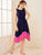 Two Tone Belted Asymmetrical Hem Dress