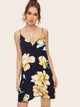 Floral Print Double V Neckline Cami Dress