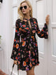 Simplee Flower Print Lace Insert Flounce Sleeve Dress