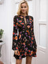 Simplee Flower Print Lace Insert Flounce Sleeve Dress