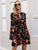 Simplee Flower Print Lace Insert Flounce Sleeve Dress
