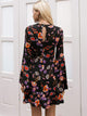 Simplee Flower Print Lace Insert Flounce Sleeve Dress