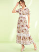 Floral Print Contrast Lace V-neck Dress
