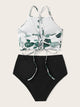 Cactus Print Criss-cross Top With High Waist Bikini Set