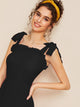 Solid Ruffle Hem Shirred Cami Dress