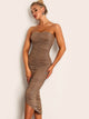 Dip Hem Ruched Tube Bodycon Dress