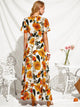 Floral Print Petal Sleeve Wrap Belted Dress