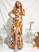 Floral Print Petal Sleeve Wrap Belted Dress