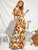 Floral Print Petal Sleeve Wrap Belted Dress